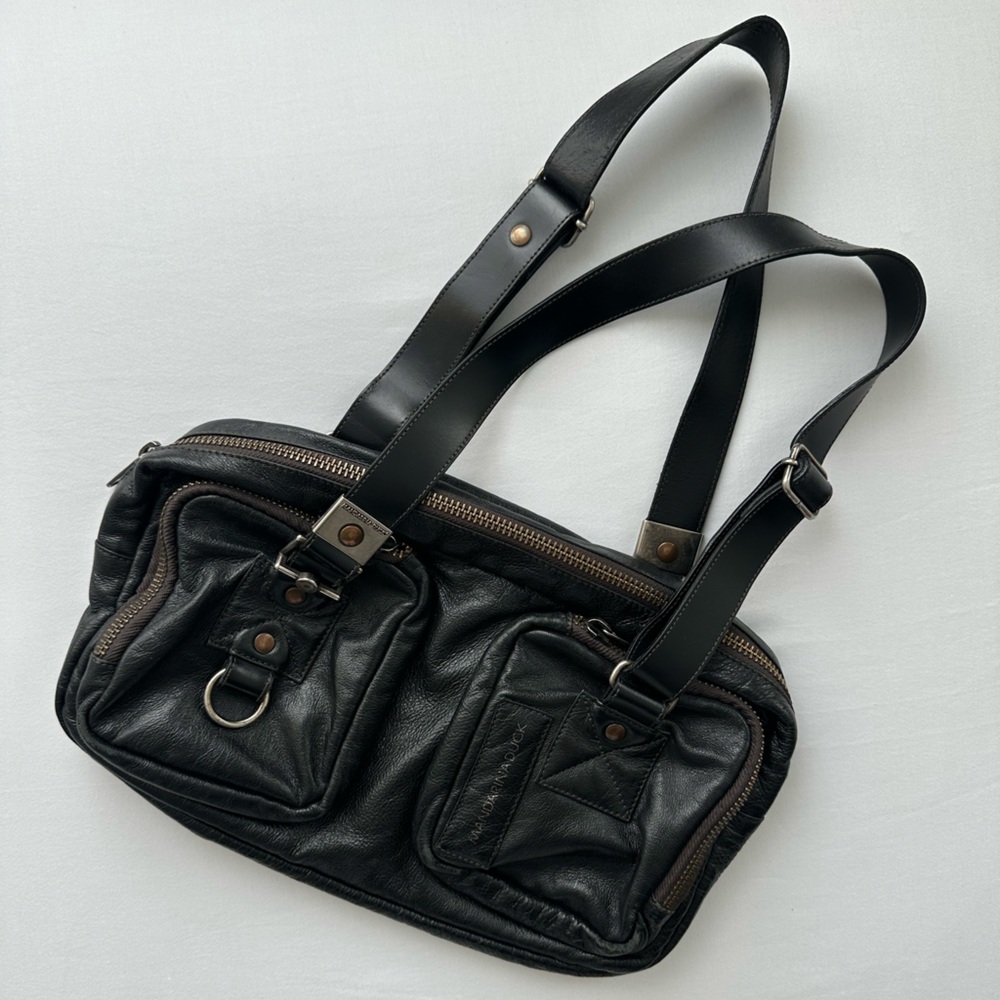 Rare Vintage Mandarina Duck Black Leather Shoulder Bag